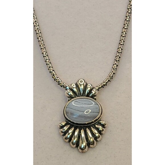 Carolyn Pollack Sterling Silver Blue Lace Agate W/Milor Italian Chain 18" - Picture 2 of 5